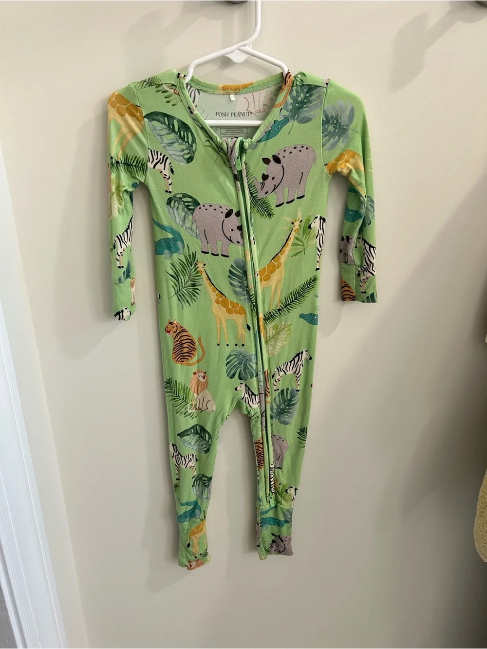 Posh Peanut Light Green Jungle Animal Zip One-Piece